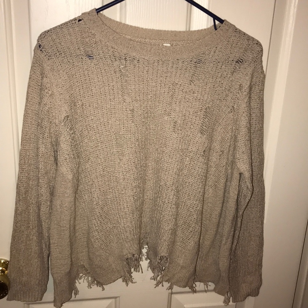 Distressed crop sweater